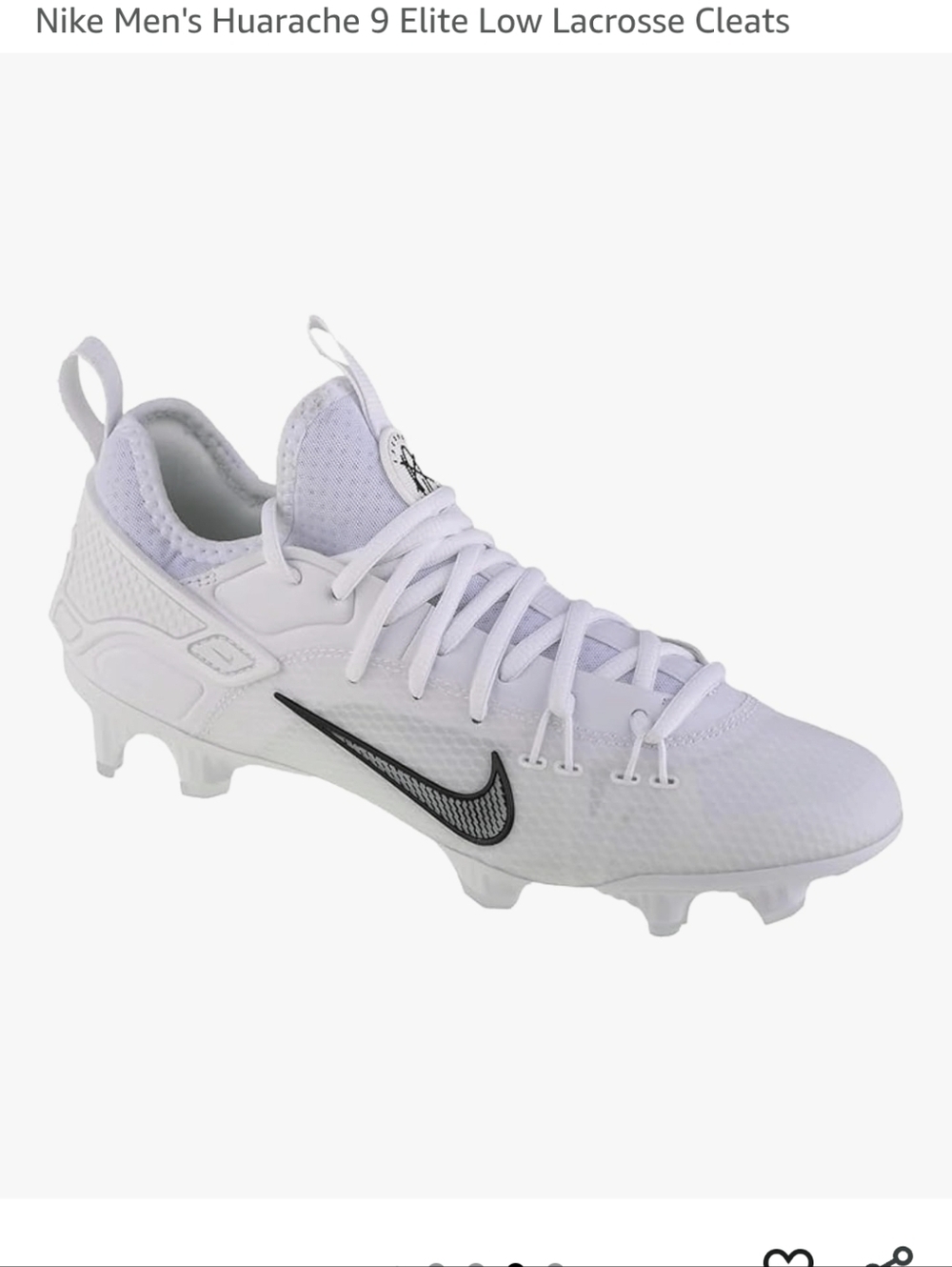 Nike White Huarache 6 Elite Low Lacrosse Cleat - White/Black - Picture 8 of 15